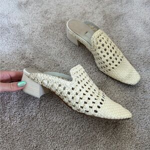 White woven mule heels